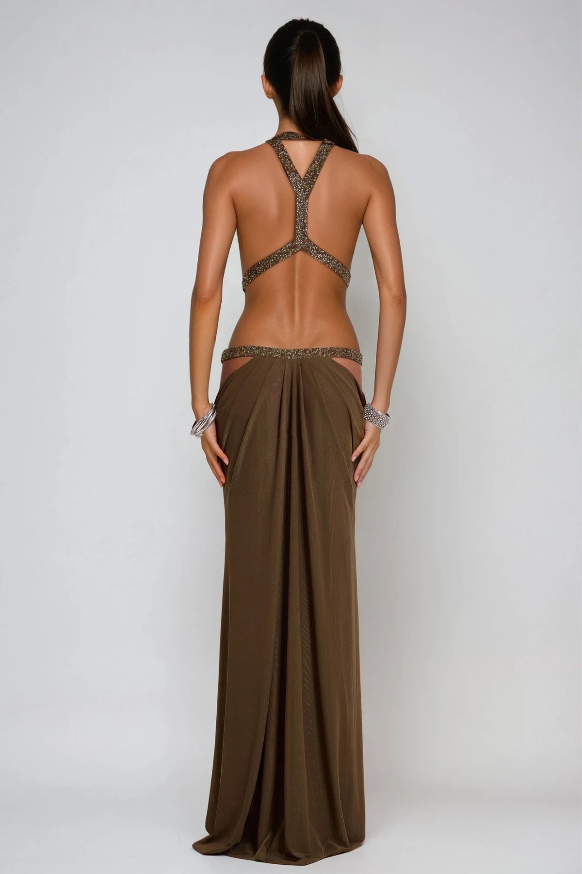 Invidia Plunge Backless Cutout Maxi Dress In Turquoise
