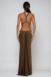 Invidia Plunge Backless Cutout Maxi Dress In Turquoise