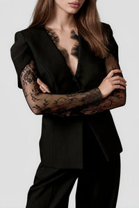 Luca Black Collarless Blazer with Lace Trim