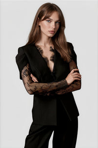 Luca Black Collarless Blazer with Lace Trim