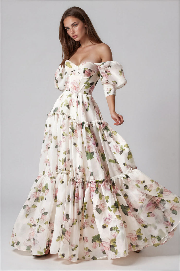 Mabuos Puff Sleeve Floral Maxi Dress