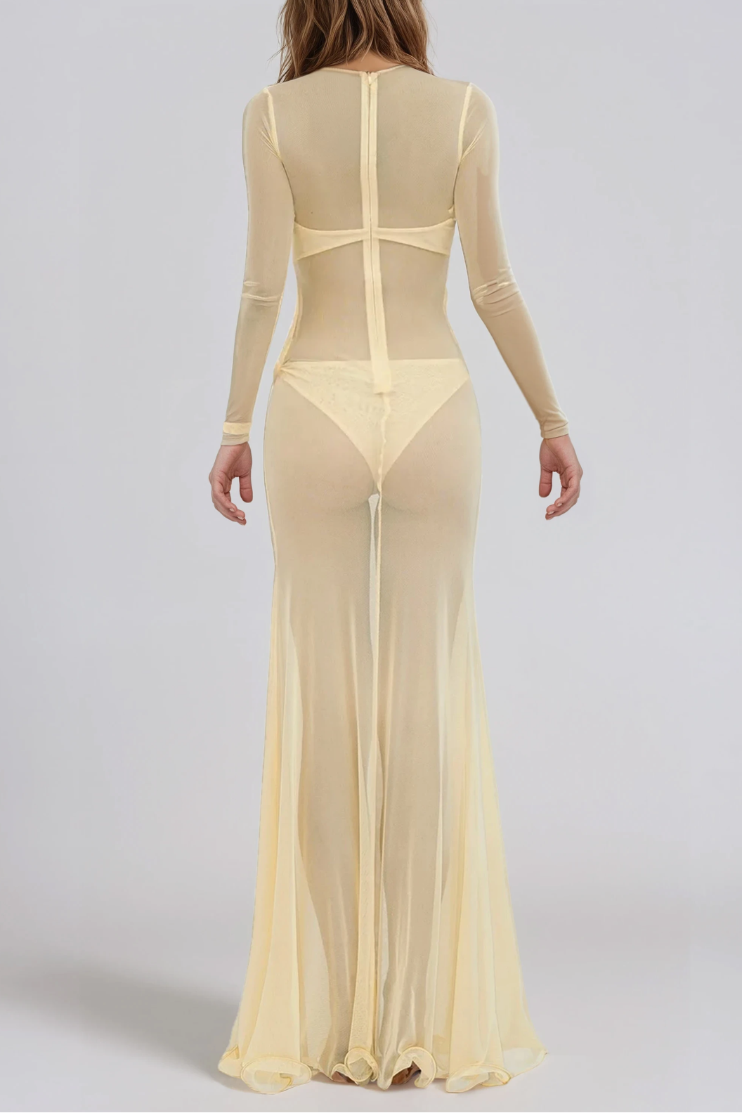 Élénos Cutout Draped Mesh Maxi Dress