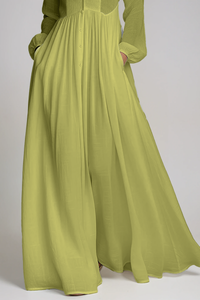 Francos Plunge Ruch Maxi Dress In Chartreuse