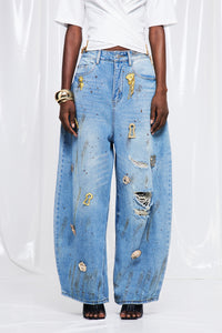Neogas Embellished Ripped Baggy Jeans