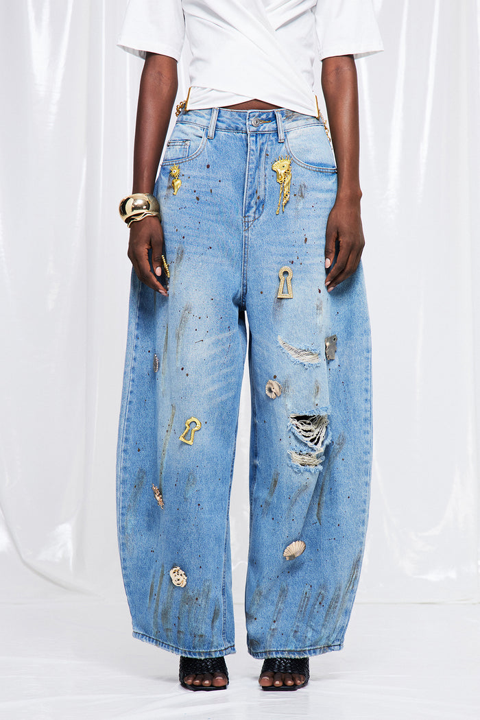 Neogas Embellished Ripped Baggy Jeans