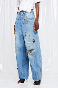 Neogas Embellished Ripped Baggy Jeans