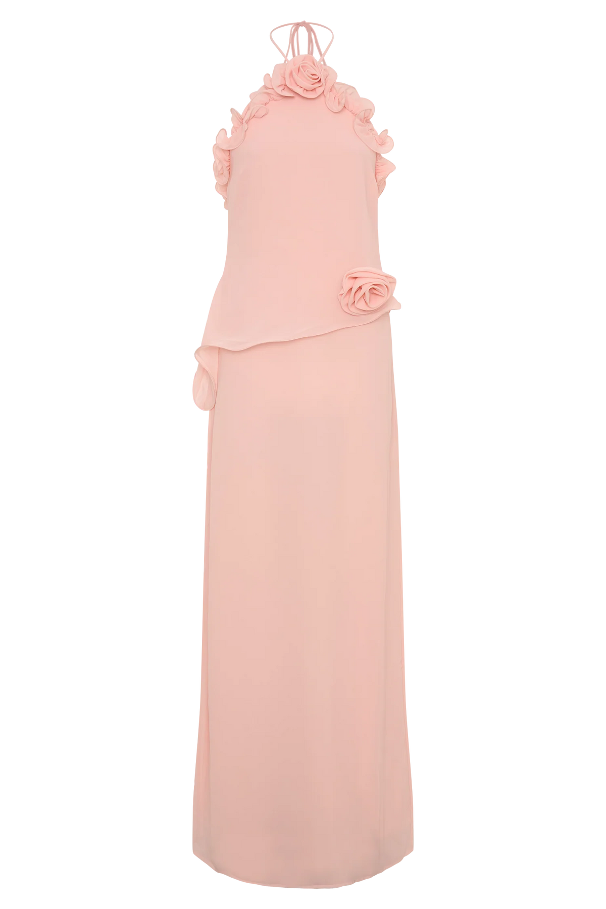 Almego 3D Rose Halter Chiffon Flower Maxi Dress