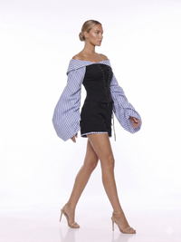 Waters Black Stripe Panel Blouse & Shorts Set