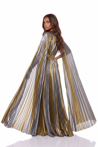 Gloria silk-lamé Shimmering Silver Cape Maxi Dress