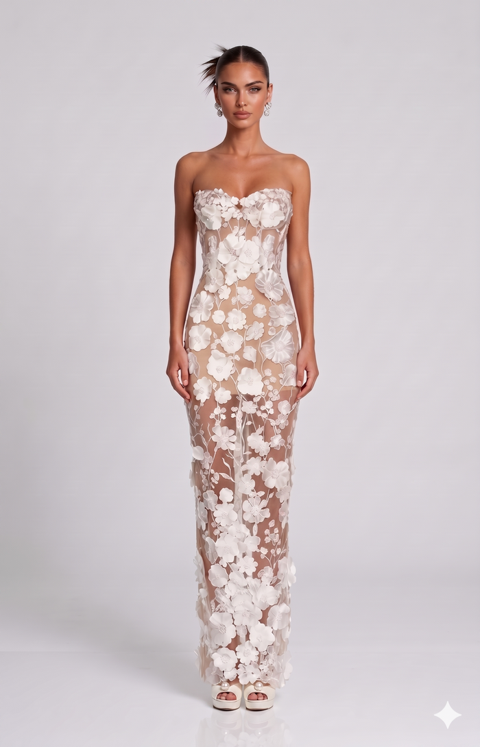 Brooklyn Strapless Flower Maxi Dress