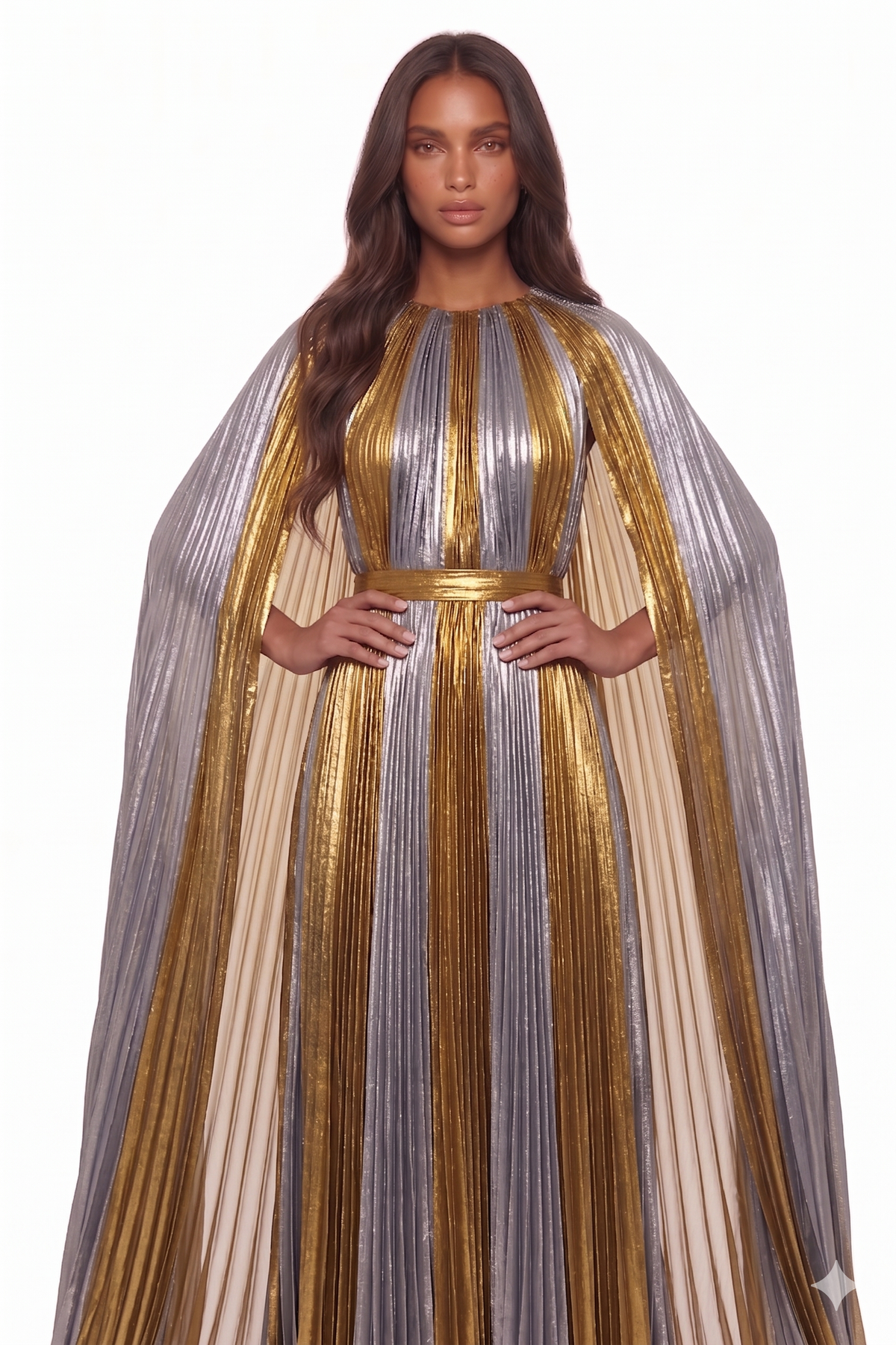 Gloria silk-lamé Shimmering Silver Cape Maxi Dress