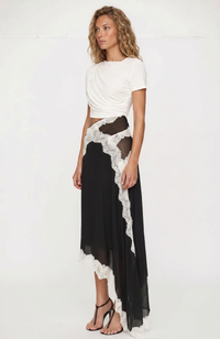 Fouzia Asymmetric Lace Satin Maxi Dress
