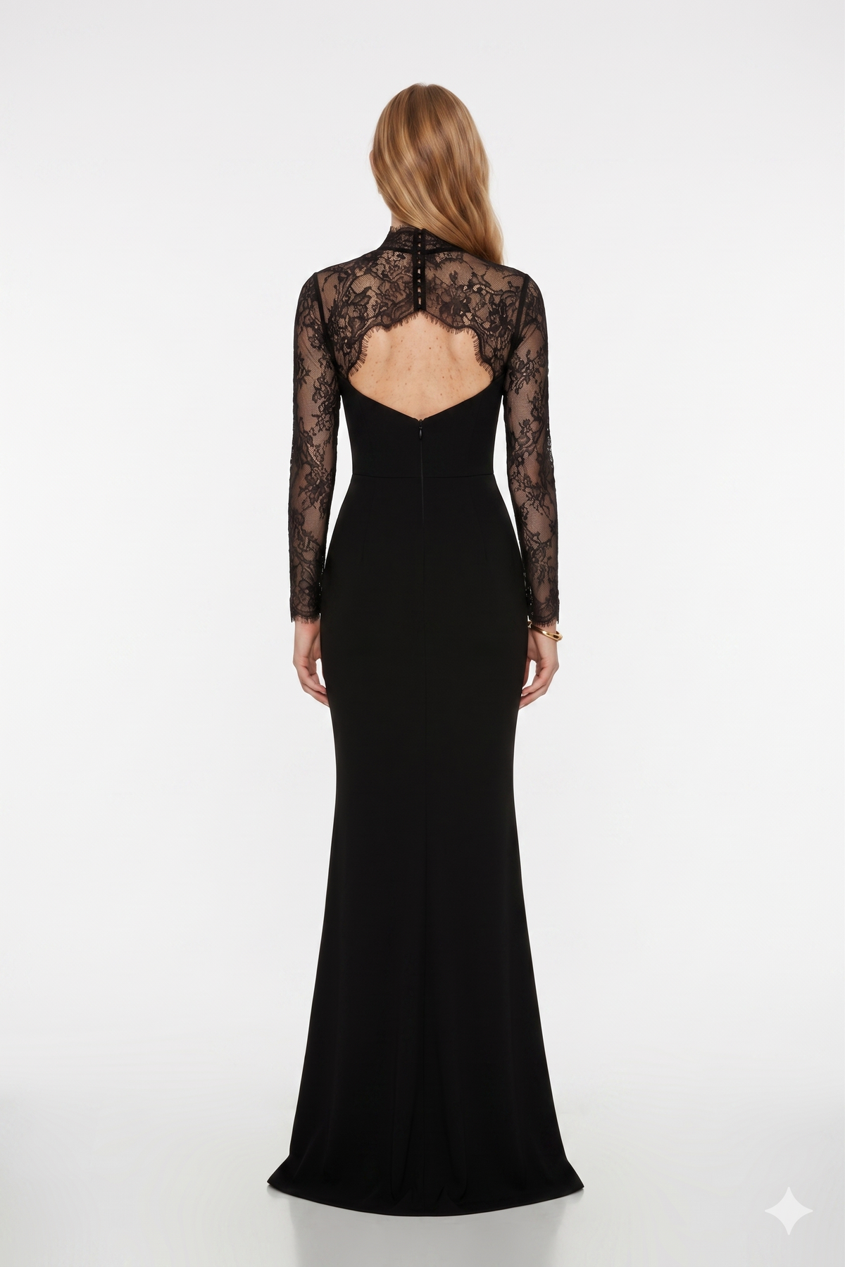 Borbála Black Lace Panel Maxi Gown