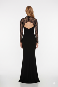 Borbála Black Lace Panel Maxi Gown