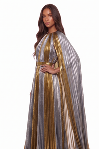 Gloria silk-lamé Shimmering Silver Cape Maxi Dress
