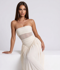 Eustace Strapless Draped Mesh Maxi Dress