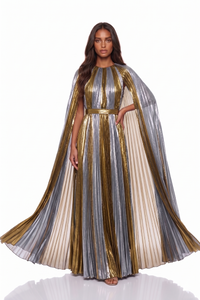 Gloria silk-lamé Shimmering Silver Cape Maxi Dress