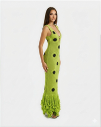 Lloyd Fringe Knit Maxi Dress In Chartreuse