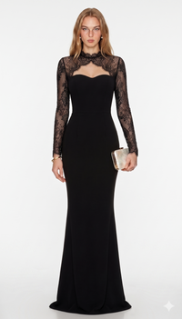 Borbála Black Lace Panel Maxi Gown