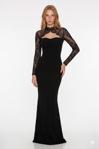 Borbála Black Lace Panel Maxi Gown