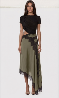 Diodore Asymmetric Lace Satin Maxi Dress