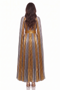 Gloria silk-lamé Shimmering Silver Cape Maxi Dress