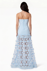 Fizzay Strapless Dot Mesh Maxi Dress In Blue