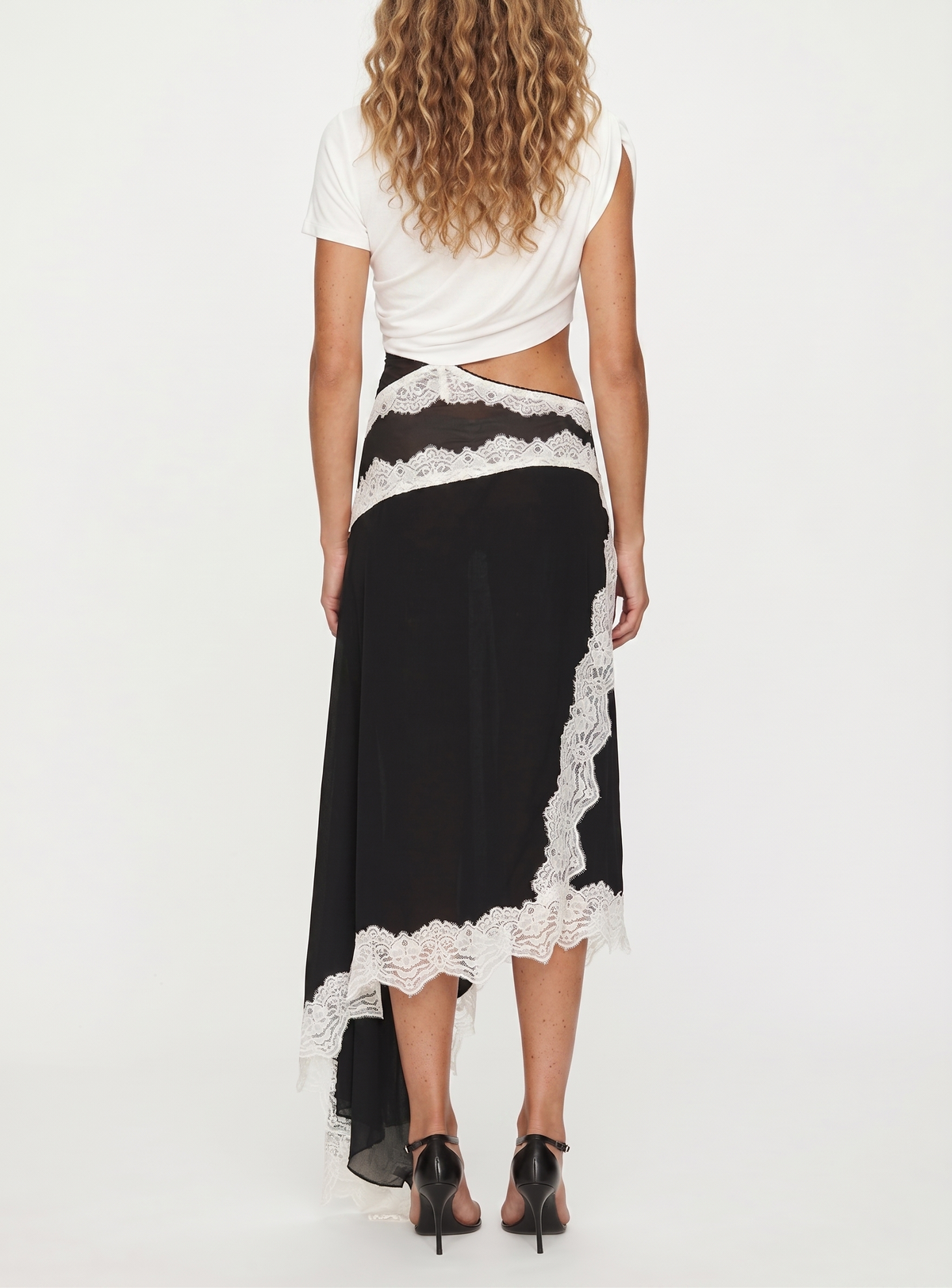 Fouzia Asymmetric Lace Satin Maxi Dress