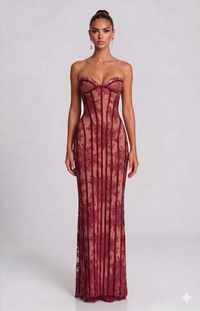 Demula Black Floral Lace Corset Maxi Dress
