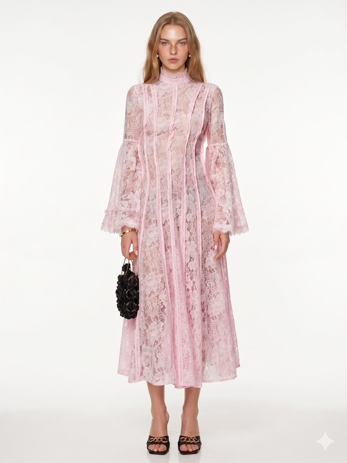 Pandorea Effortless Blush Lace Bell Sleeve Dress