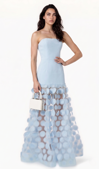 Fizzay Strapless Dot Mesh Maxi Dress In Blue