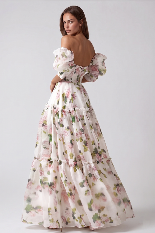 Mabuos Puff Sleeve Floral Maxi Dress