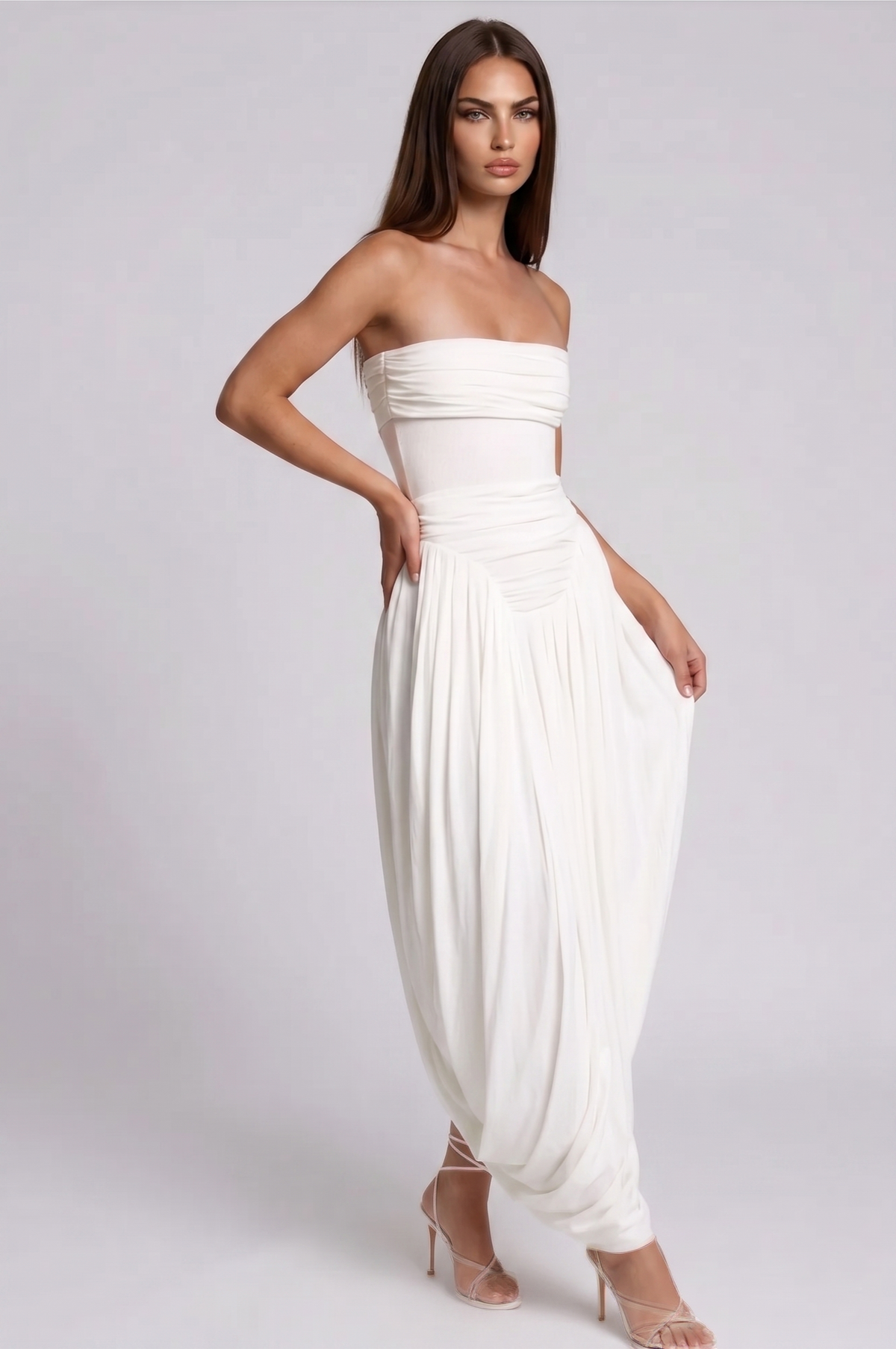 Eustace Strapless Draped Mesh Maxi Dress
