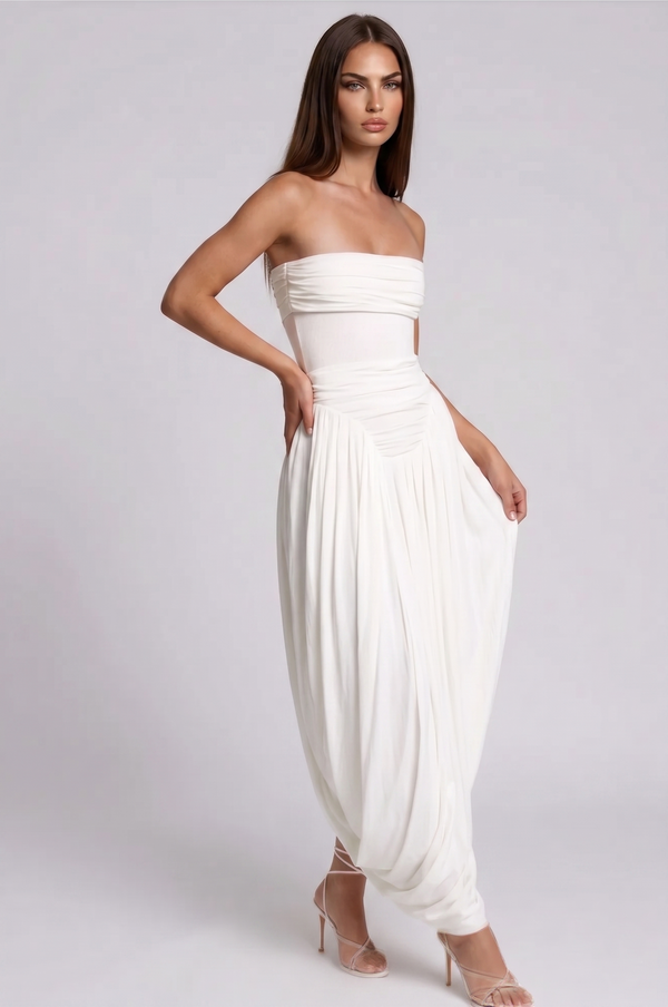 Eustace Strapless Draped Mesh Maxi Dress