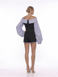 Waters Black Stripe Panel Blouse & Shorts Set