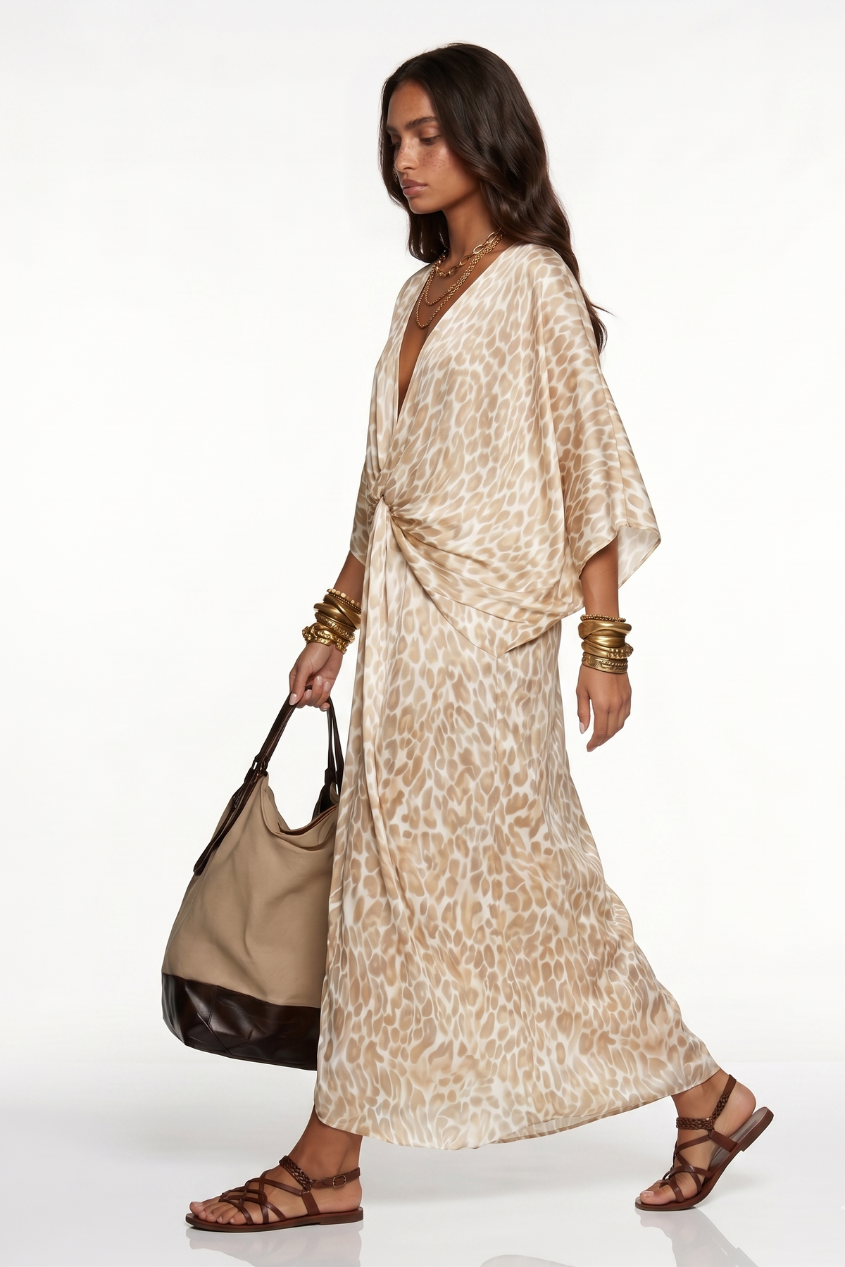 Fadzem V Neck Leopard Maxi Dress
