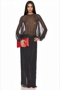 Eezis Black Polka Dot Chiffon Maxi Dress