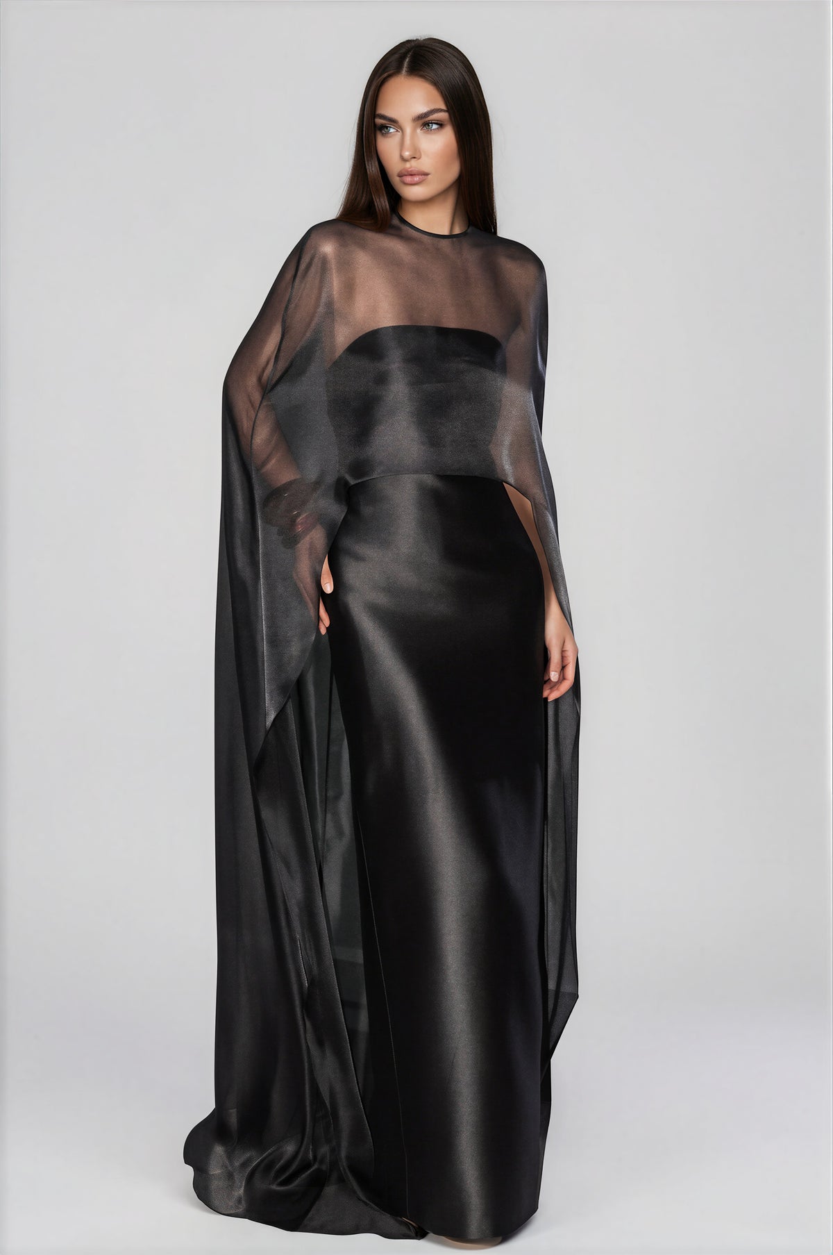 Farquhar Mesh Shawl Silky Maxi Dress