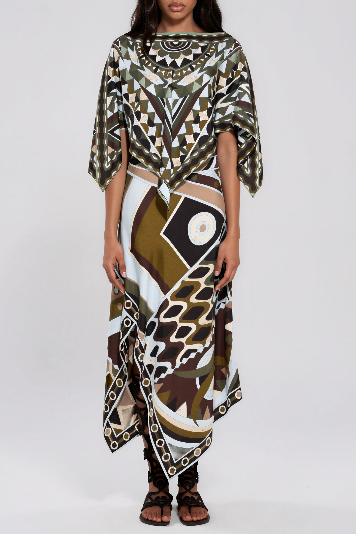 Turid Cape Print Asymmetric Skirt Set