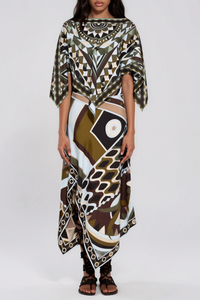 Turid Cape Print Asymmetric Skirt Set