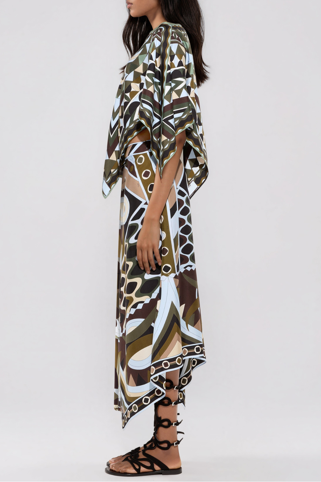 Turid Cape Print Asymmetric Skirt Set