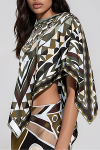 Turid Cape Print Asymmetric Skirt Set