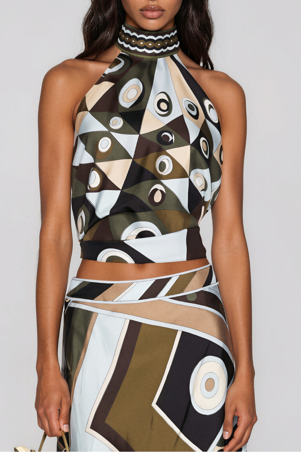 Kaula Halter Neck Print Split Skirt Set