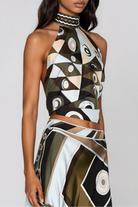 Kaula Halter Neck Print Split Skirt Set