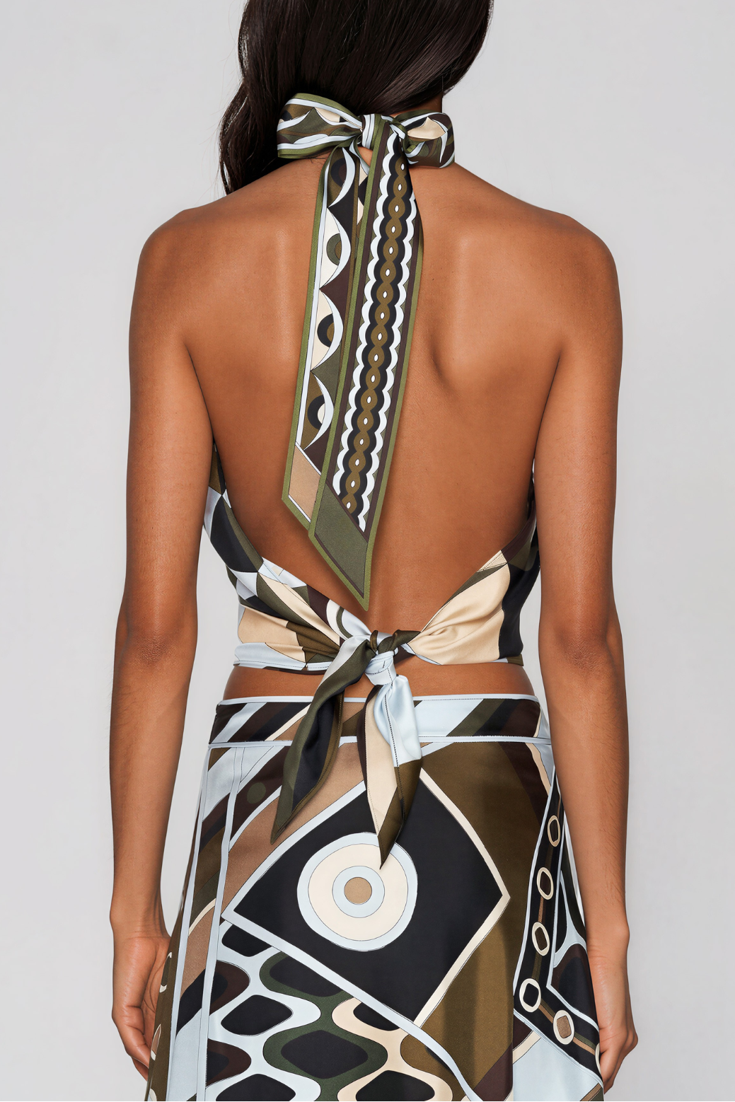 Kaula Halter Neck Print Split Skirt Set