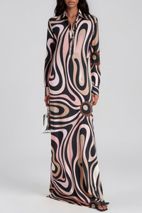 Soleil Lapel Print Maxi Dress
