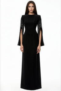Aqvion Black Slit Sleeve Maxi Dress with Embellishment