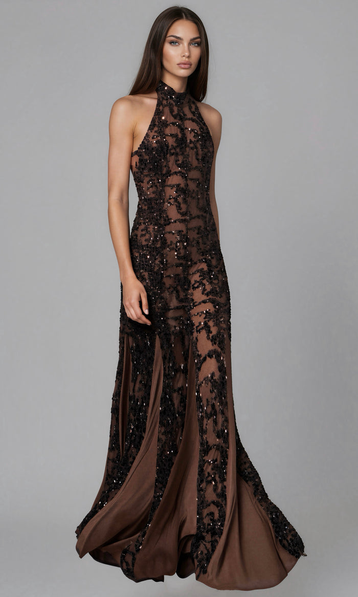 Mariella Sequin Sleeveless Halter Neck Maxi Dress