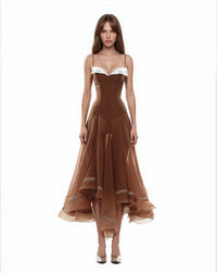 Ganna Spaghetti Mesh Ruffle Maxi Dress