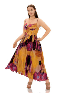 Rosalina Floral Print Pleated Cami Maxi Dress